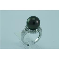 Genuine Diamond & Tahitian Black Pearl Ring 14K Gold - SRP $5110