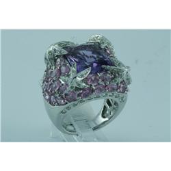 Genuine Diamond & Pink Sapphire Ring 18K Gold