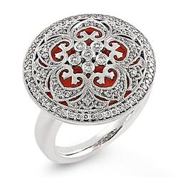 Genuine 10.24 ctw Diamond & Coral Ladies Ring 14K White Gold