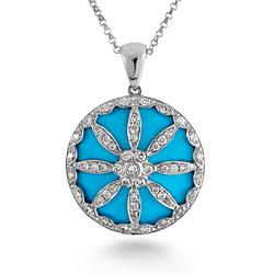 Genuine 8.13 ctw Diamond & Turquoise Pendant w/ Chain White Gold