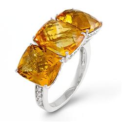 Genuine 10.65 ctw Diamond & Citrine Ladies Ring 14K White Gold