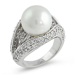 Genuine 13.45 ctw Diamond & Pearl Ladies Ring 18K White Gold