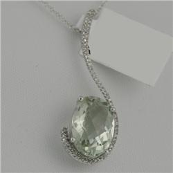 Necklace 6.22 ctw Diamond & Green Amethyst  14K  White Gold- SRP$ 2251
