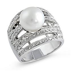 Genuine 7.27 ctw Diamond & Pearl Ladies Ring  