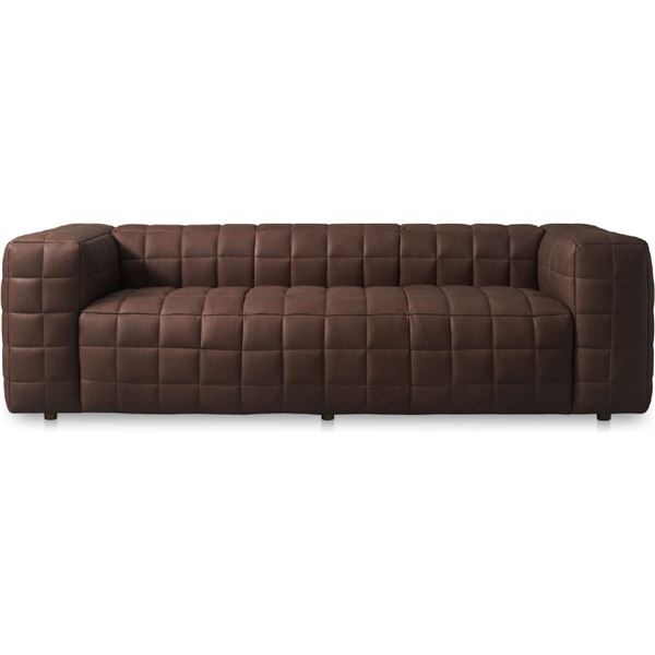 BNIB - Moes - Callan Sofa Grid Stitched Dark Brown Aniline Leather - MSRP $9,085 - HO-1001-20 - 100"