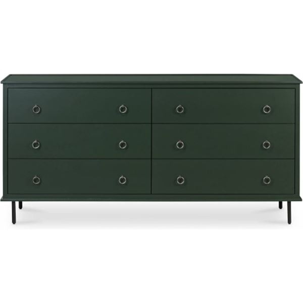 BNIB - Moes - Reagan 6-Drawer Dresser Deep Green - MSRP $2,899 - DISC-JU-1008-27 - 63" W x 18.5" D x