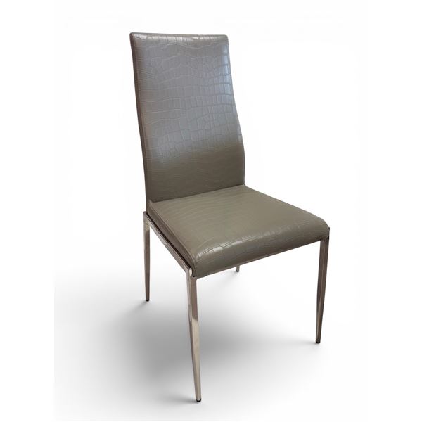 New - Set of 2 Grey Leather Clair Designer Dining Chairs by Ark Interiors - approx. 18in x 23in x 37