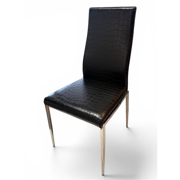 New - Set of 4 Black Leather Clair Designer Dining Chairs by Ark Interiors - approx. 18in x 23in x 3