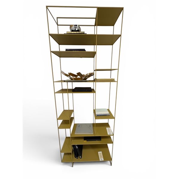 New - Ronda Design - Levia Designer Bookshelf Embossed Brass Finish with contents - approx. 35.4in x
