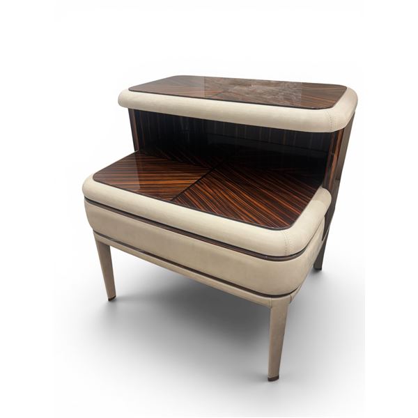 New - Ulivi - Set of 2 Designer Madison Night Tables Ebano Structure Leather Cat. Top Kashmir Col. R