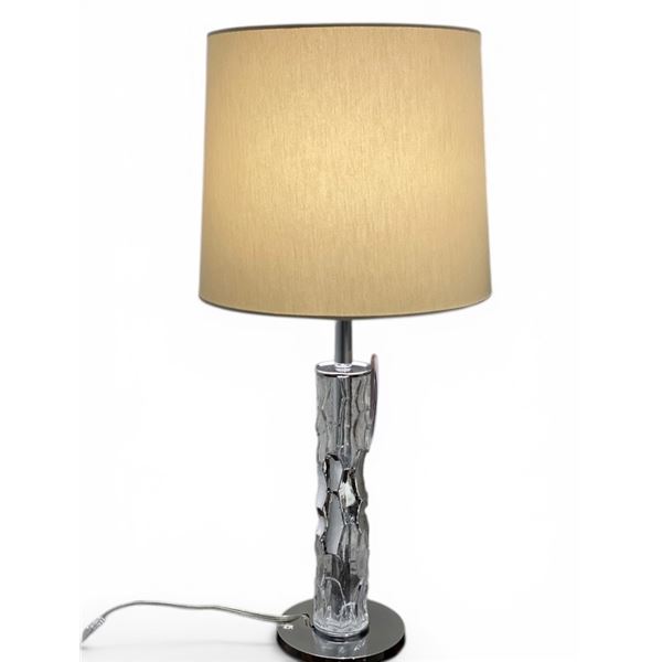 New - IDL - Set of 2 Designer Bamboo Table Lamps Chrome Frame Clear/Chrome Glass - approx. 12.5in x 