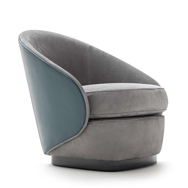 New - Ulivi - Designer Ophelia Armchair Plume Ottanio Back Upholstery, Grasse Cemento Inside Upholst