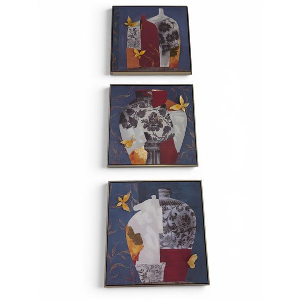 New - Set of 3 Butterfly Vase framed wall hanging set - approx. - MSRP $890 - new floor model