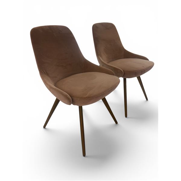 New - Sovet - Set of 4 Cadira Cone Shaped Dining Chairs Z02 Cachi Velvet Fabric Cover with Burnished