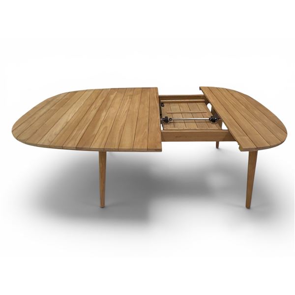 New - Les Arcs Designer Extendable Teak Outdoor Dining Table by Ark Interiors - approx. 66.5in x 54.