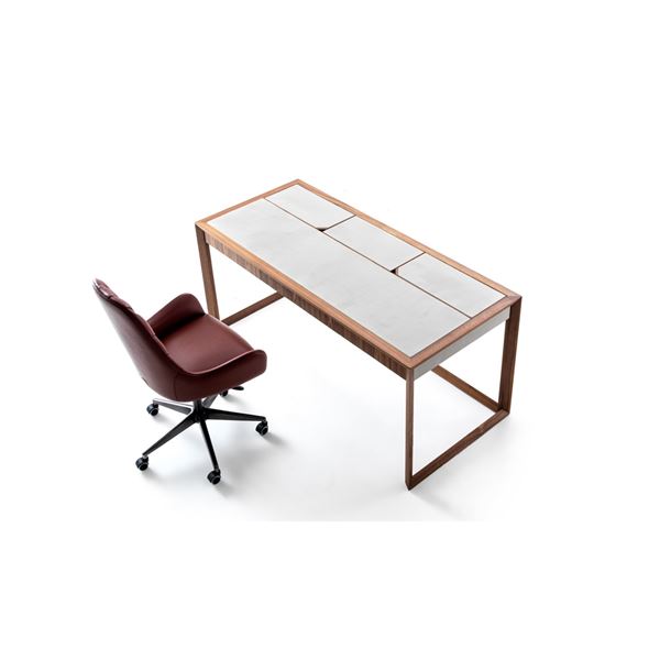 New - Ulivi - Gill Designer Desk Leather Cover Cat. Sup Plume Col. Sabbia Solid Walnut Structure - a