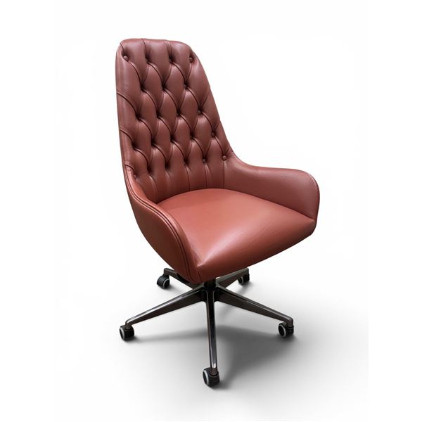 New - Ulivi - Willem Designer Swivel Chair Leather Plume Capitonne Cat. Sup Mattone Black Nickel Bas