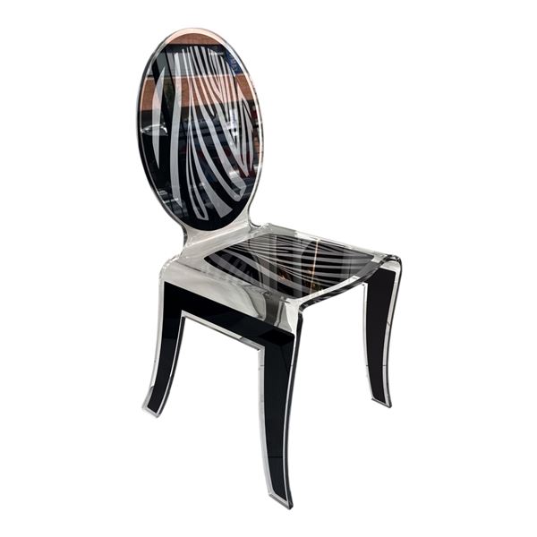 New - Acrila - Wild Zebra Chair with Plexi Legs by Ark Interiors - 16.5" x 15.3" x 34.6" H - MSRP $1