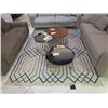 Image 1 : Contemporary Blue & Cream Geometric Fringed Area Rug - RV: $3560 - Approx: 125" x 79"- ARK Interiors