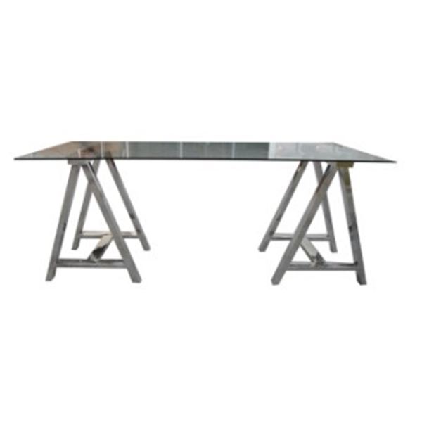 New Valerie Desk - Extra Clear Glass Polished Chrome Metal - RV: $3800 - Approx: 63" x 31.5" x 30.5"