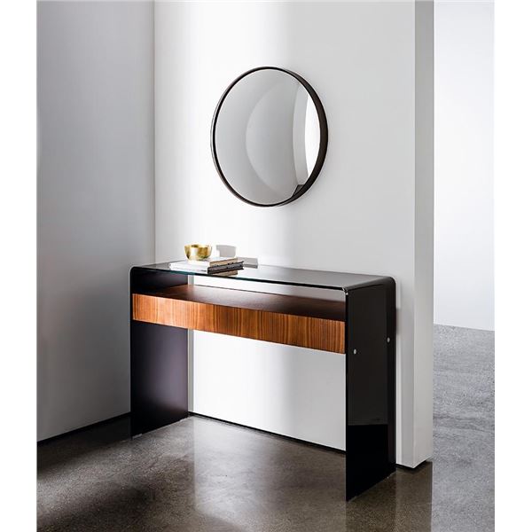 New - Sovet - Designer Bridge Hall Console Smoked Glass, Canaletto Walnut - approx. 49in x 16in x 29
