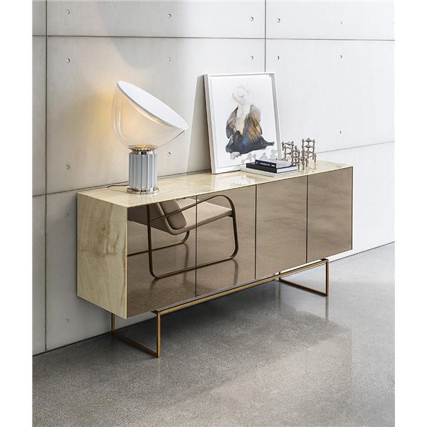 New - Sovet - Magda Sideboard Ceramic, Calacatta Bronzed Mirror Burnished Metal - approx. 78.7in x 1