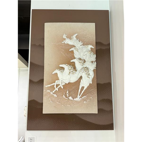 Framed Horse 3D Art Gold + White Colors - approx. 31.5in x 47in H - MSRP $960