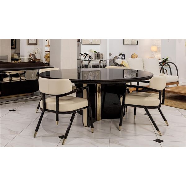 New - Turri - Designer Madison Dining Table Glossy Lacquered Wood Leather Insert Base Model: Z721L -