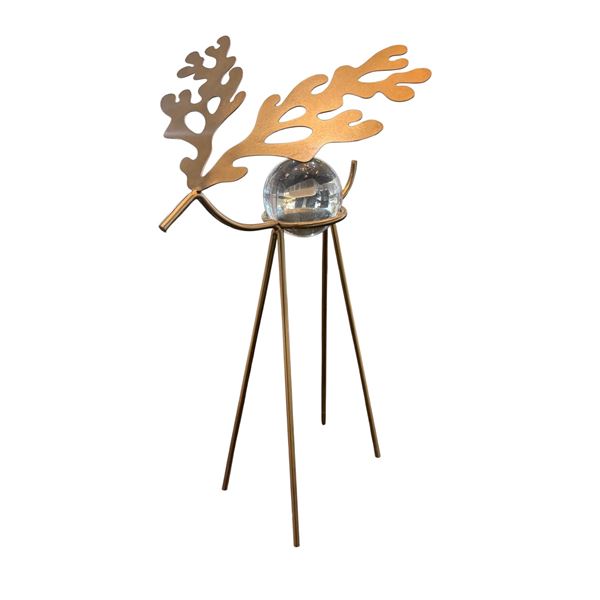 Luxury Gold Metal Coral Branch Crystal Sphere Ornament - new floor model