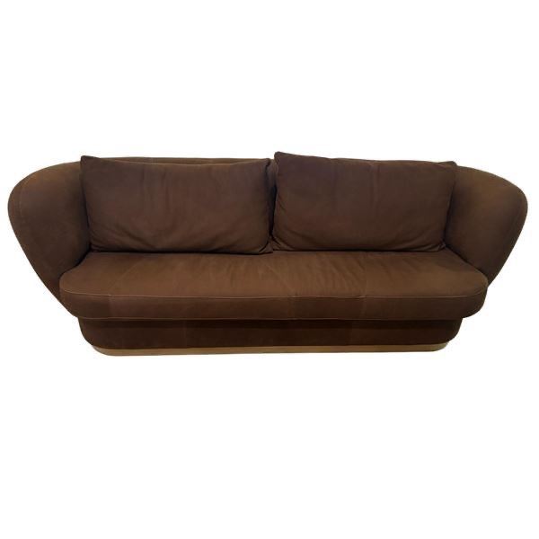 New - Ulivi - Designer Leo Sofa Nubuk Leather, Chocolate, Metal Base Brass - approx. 94.5in x 36.3i