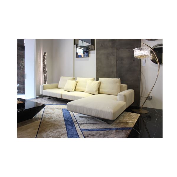 New - Alberta - Milano Designer Sectional Sofa Polyester Blend, Cream, Pewter Finished Legs - approx