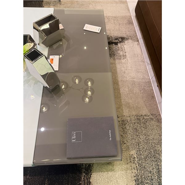 New - Sovet - Bridge Designer Coffee Table Glass Lacquered Grey - approx. 59in x 20.9in x 12.6in H -
