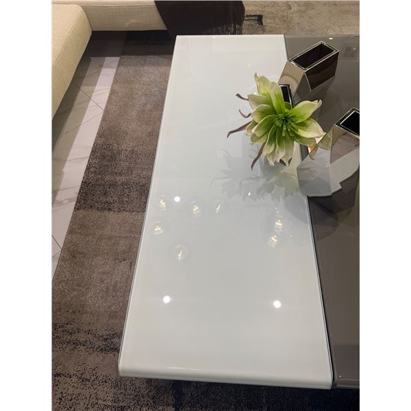 New - Sovet - Bridge Designer Coffee Table Glass Lacquered White - approx. 59in x 20.9in x 12.6in H