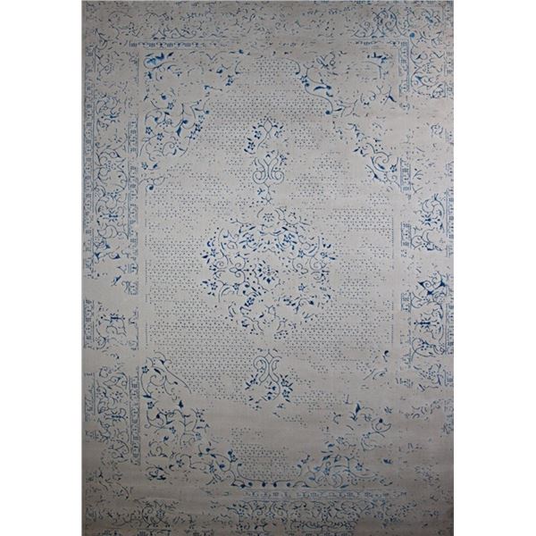 New - Tabat Hidden Blue Motif Cream Area Rug Silk & Acrylic - approx. 78in x 116in - MSRP $2,500 - n