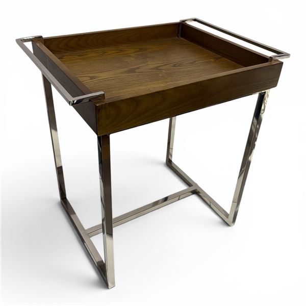 New Dora Wood Side Table Stainless Steel MSRP $1,580 (21.5x16x22") New Floor Model