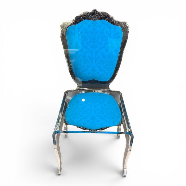 New Baroque Acrila Blue Chair Plexi Legs MSRP: $1,960 (16.5x15.3x36.2") New Floor Model