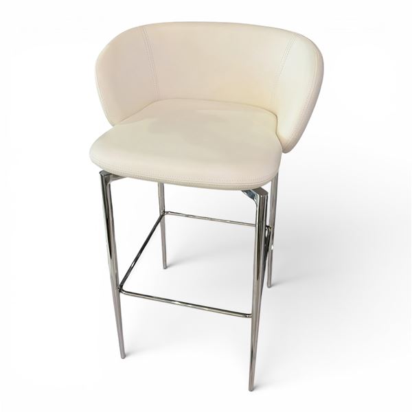 New White Leather Lola Bar Stool (21x17.5x27-31") New Floor Model