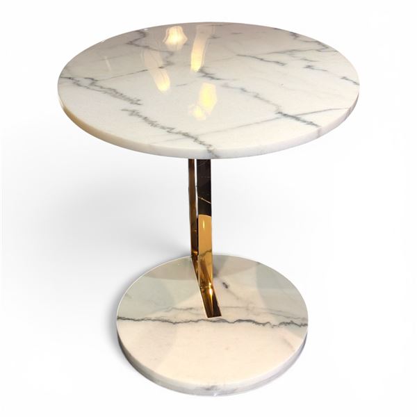 New Lia Side Table White Marble MSRP $2500 (19.5 DIA x 22"H) New Floor Model