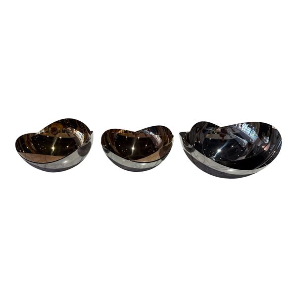 New Set of Polished Steel Wave-Form Decorative Bowls