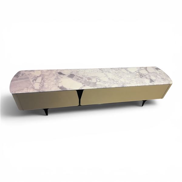New Butterfly TV Stand Orsenigo MSRP $9,800 Orsenigo Marble Top, Leather Cover & Wooden Structure (8