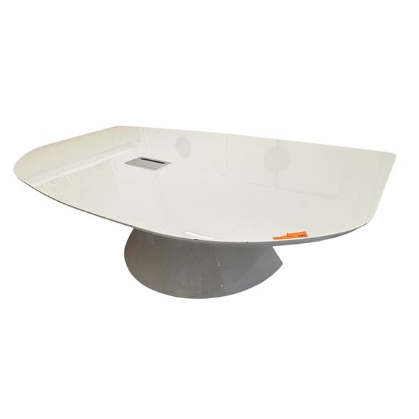 Modern High Gloss White Executive Table with Integrated Cable Management (some scratches) - approx. 