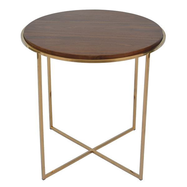 New - Alpha End Table Wood Top Brushed Gold Frame - MSRP $529 - approx. 20in Dia x 20in H - new floo