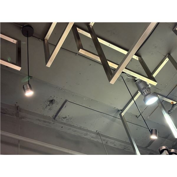 Group of black ceiling drop lights approx. 15-20pcs - Bidder responsible for disassembly & removal, 