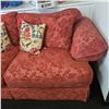 Image 2 : Red Floral Damask Sofa with Accent Pillows