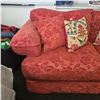 Image 3 : Red Floral Damask Sofa with Accent Pillows