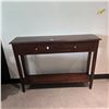 Image 2 : Dark Walnut 2-Drawer Console Table - RV: $495, H33" W44" x D10" - Cornor chipped