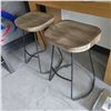 Image 2 : 2-Pcs Wooden Stools with Metal Legs