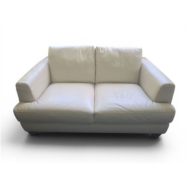 Contemporary Khaki Faux Leather Loveseat, W56"