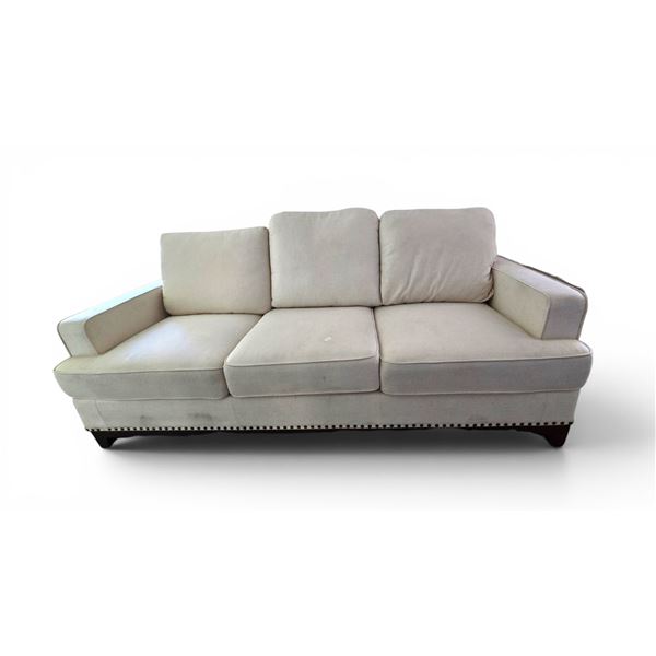 Studded Fabric Ivory 3-Seat Sofa  (W88")