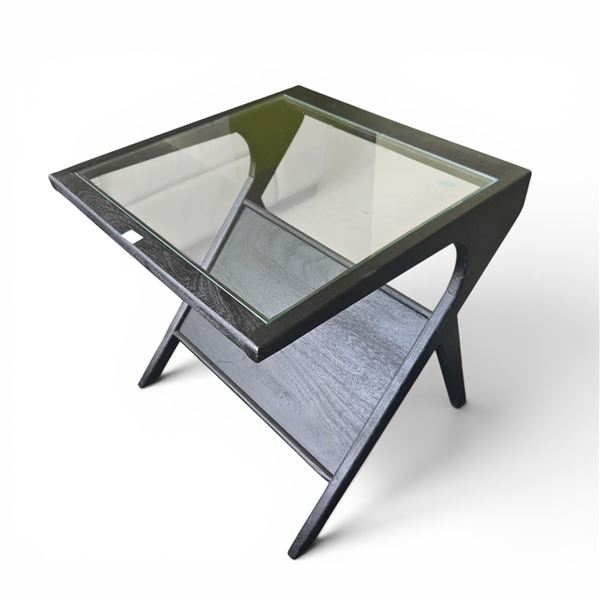 Glass Top Wood Frame Table (24x24x24) - RV: $295